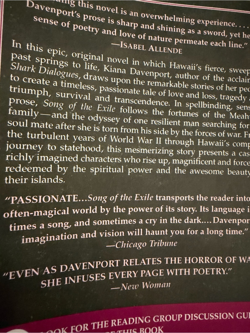 Book Song of the Exile Novel Softcover by Kiana Davenport Hawaii War Statehood - Picture 13 of 14